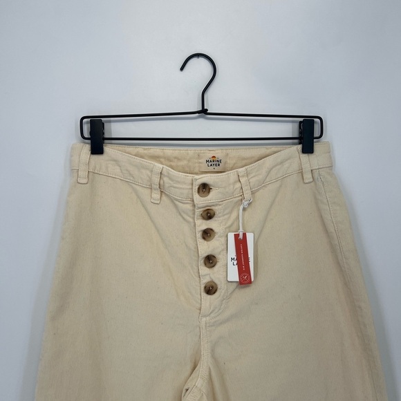 Marine Layer Bridget Corduroy Wide Leg Button Exposed Cropped Pants In Ivory - Picture 1 of 10